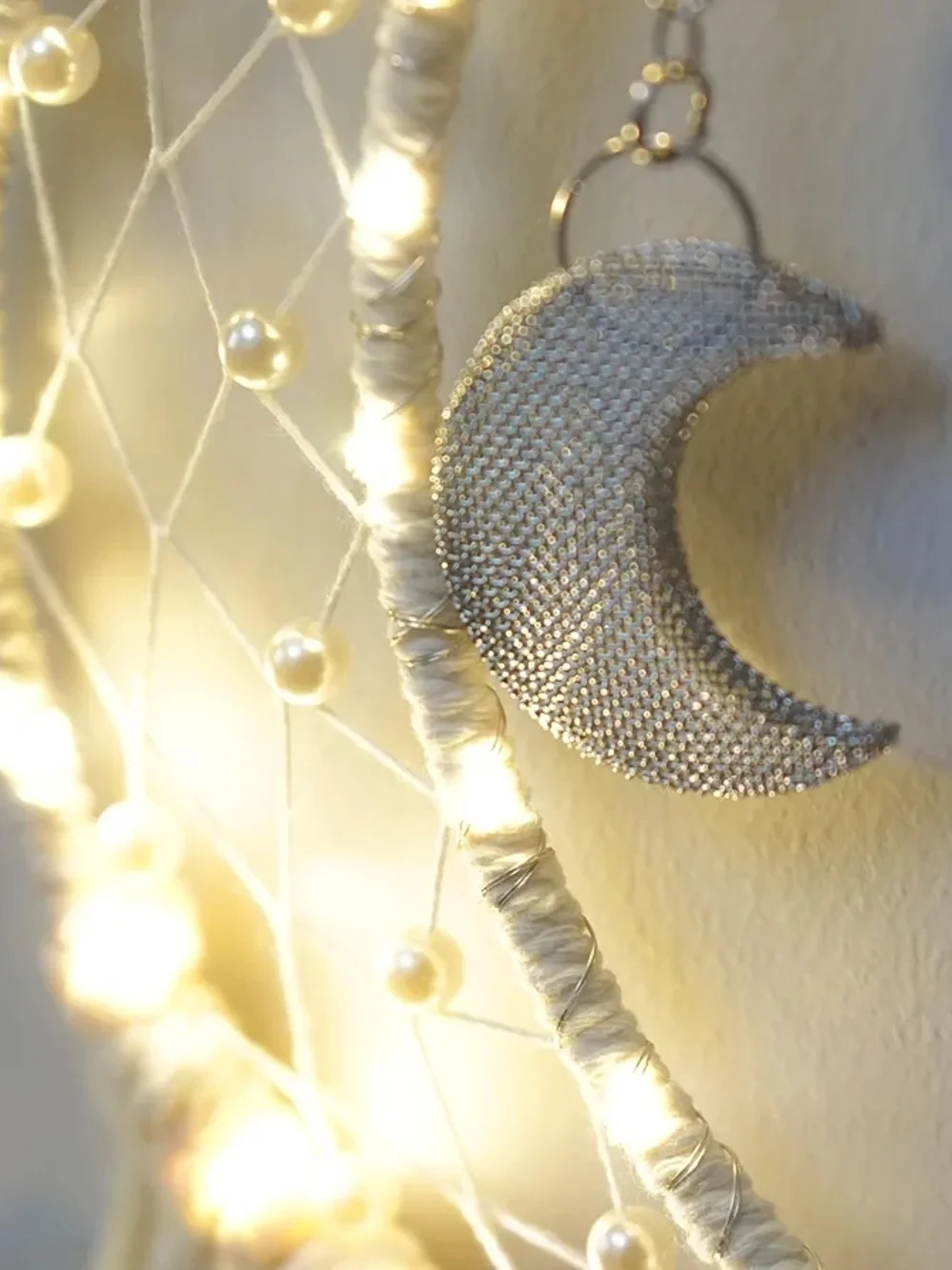 Boho Crescent Moon Macramé Wall Hanging - Cream